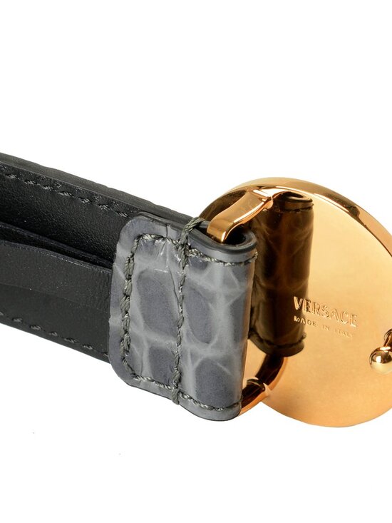 Versace Gray 100%Leather Croc Print Gold Medusa Head Decorated Belt US 32 IT 80